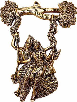 KridayKraft Radha Krishana Murti on Swing Jhula Metal Statue Gold Antique Finish So Looks very Beautiful for Decor your Home,office Walls,Showpiece Figurines,Religious idol Gift Article... Decorative Showpiece  -  31 cm(Aluminium, Gold)