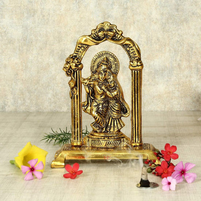 KridayKraft Radha Krishna Standing Under mehrab in Metal Handicrafts showpiece for Home décor and Gifting Decorative Showpiece  -  17.8 cm(Aluminium, Gold)