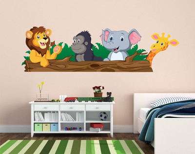 Wallzone 150 cm Jungle Animals 4 Removable Sticker(Pack of 1)