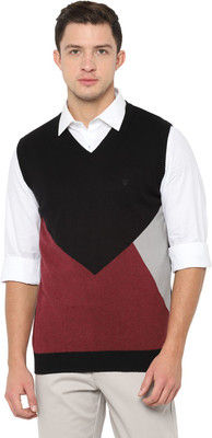 Allen Solly Self Design V Neck Casual Men Black Sweater