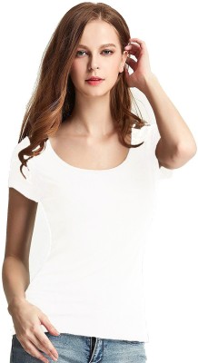 THE BLAZZE Solid Women Round Neck White T-Shirt