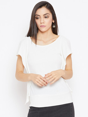 Imfashini Casual No Sleeve Solid Women White Top