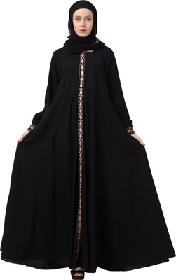 MRC Crepe Solid Abaya With Hijab(Black)