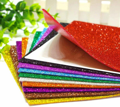 IKIS A4 Glitter Foam Sheet Sparkles Self Adhesive Sticky A4 Size with Sticky Back Pack Glitter a4 150 gsm Coloured Paper(Set of 10, Red, White)