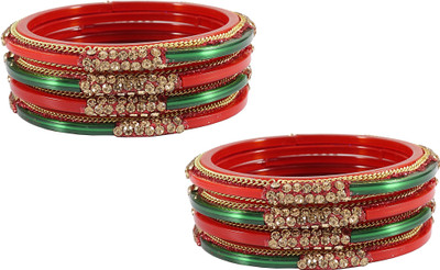 Zulka Get Your Traditions Glass Zircon Bangle Set(Pack of 8)