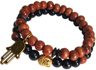 Rich & Famous Stone, Wood, Brass Beads Bracelet Set(Pack of 2)
