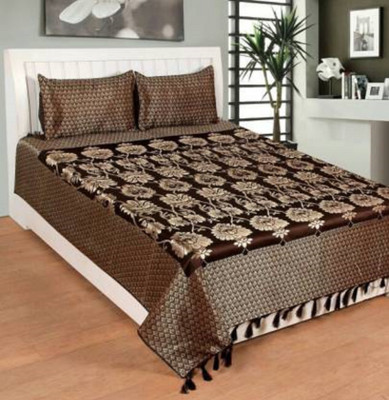 SPSON'S HANDLOOM Velvet Double Flat 250 TC Floral Bedsheet(Pack of 1, Brown)