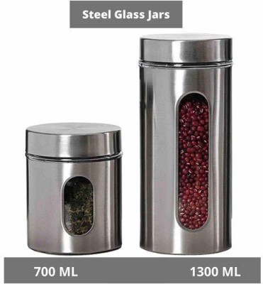 Femora Steel Grocery Container  - 1300 ml, 700 ml(Pack of 2, Silver)