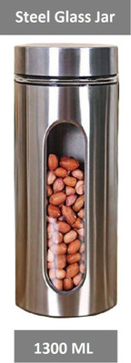 Femora Glass Grocery Container  - 1300 ml(Silver)