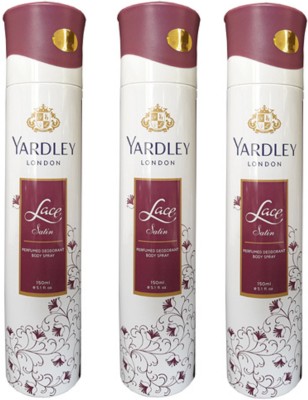 Yardley London Lace Satin Body Spray Women for Women 150ML Each (Pack of 3) Body Spray  -  For Women(450 ml, Pack of 3)