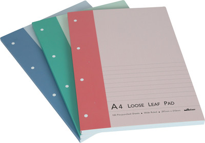 MAHAVIR Loose Leaf Report Pad - A4 Size - Perforated Pre Punched Pad - Pack of 3 - (Blue + Green + Pink) A4 Note Pad Ruled 200 Pages(Pink, Blue, Green, Pack of 3)