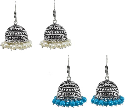 SHI Jewellery German Silver Oxidised Jhumka 2 pair Combo Afghani Jhumki Pearl Earrings Pearl German Silver Jhumki Earring