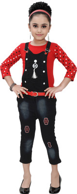 Arshia Fashions Girls Party(Festive) Top Dungaree(Red)