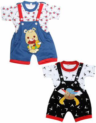babeezworld Dungaree For Boys & Girls Casual Printed Pure Cotton(Multicolor, Pack of 2)