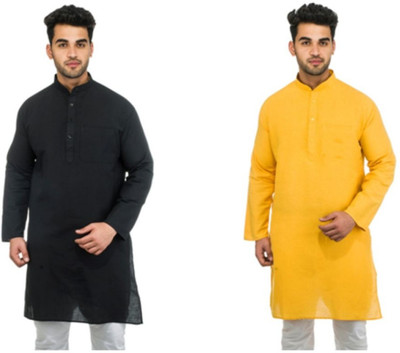 DESHBANDHU KHADI Men Solid Straight Kurta(Yellow)