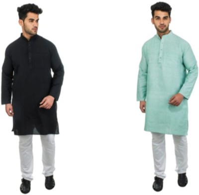 DESHBANDHU KHADI Men Solid Straight Kurta(Green)