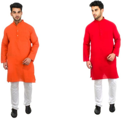 DESHBANDHU KHADI Men Solid Straight Kurta(Red)