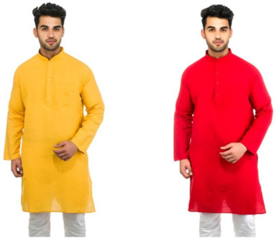 DESHBANDHU KHADI Men Solid Straight Kurta(Red)