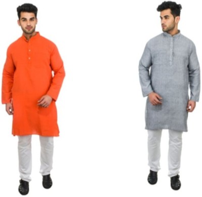 DESHBANDHU KHADI Men Solid Straight Kurta(Grey)