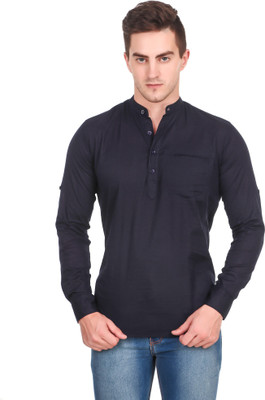 ELEPANTS Men Solid A-line Kurta(Dark Blue)