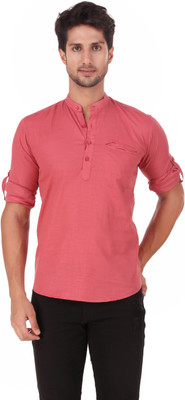 ELEPANTS Men Solid A-line Kurta(Pink)