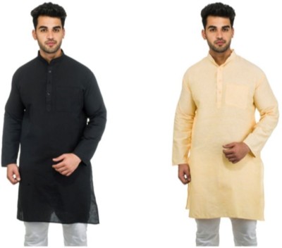 DESHBANDHU KHADI Men Solid Straight Kurta(Beige)