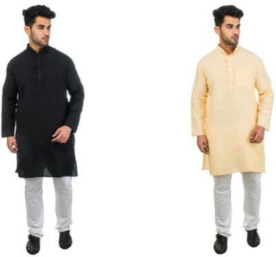 DESHBANDHU KHADI Men Solid Straight Kurta(Beige)