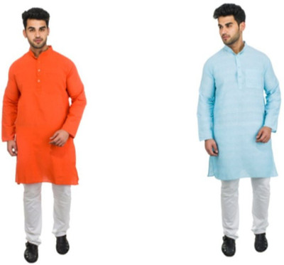 DESHBANDHU KHADI Men Solid Straight Kurta(Light Blue)