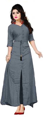 Heny Enterprise Women Solid A-line Kurta(Grey)