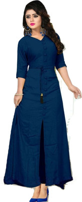 Ruchika Women Self Design A-line Kurta(Blue)