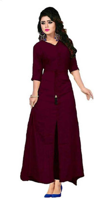 Heny Enterprise Women Solid A-line Kurta(Maroon)