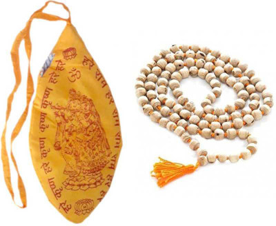 Mukund creation Tulsi Japa Mala with Hare Krishna Hare Rama Japa Mala Gomukh Cotton Bag Wood Chain