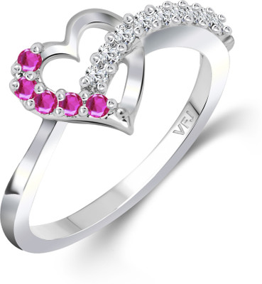 VIGHNAHARTA Valentine Pink Heart Alloy Cubic Zirconia, Crystal Rhodium Plated Ring