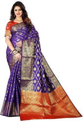 AVIYOM Self Design Kanjivaram Pure Silk, Art Silk Saree(Purple)