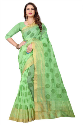 Kanooda Prints Printed Daily Wear Net Saree(Green)
