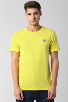 Peter England Solid Men Round Neck Yellow T-Shirt