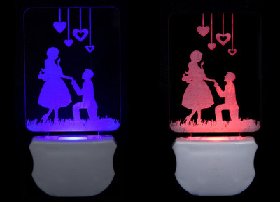 Gojeeva The Couple Propose 3D illusion 7 Multicolor lighting effect (Pack of 2) Night Lamp(12 cm, White)