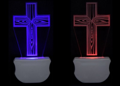 DecorEZ The Christian Cross 3D illusion 7 Multicolor lighting effect (PO2), Night Lamp(12 cm, White)