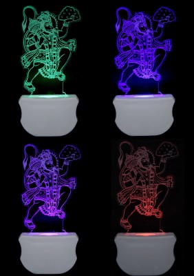TrendyHouse The Lord Hanuman 3D illusion Led Night Lamp comes with 7 Multicolor lighting effect , Suitable for Room,Drawing Room,Lobby (Pack of 4) Night Lamp(12 cm, Clear)