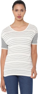 Allen Solly Casual Short Sleeve Striped Women White Top