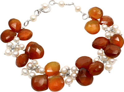 Silvesto India Stone, Sterling Silver Onyx, Pearl Bracelet