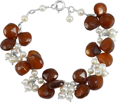 Silvesto India Stone, Sterling Silver Onyx, Pearl Bracelet