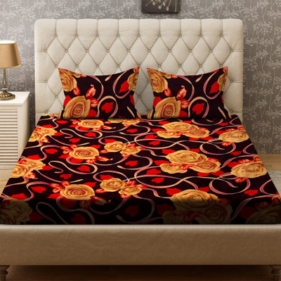 Bombay Dyeing 136 TC Polyester Double Floral Bedsheet(Pack of 1, Black, Yellow, Red)