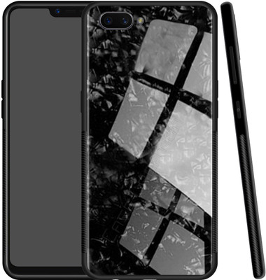 CASE CREATION Back Cover for Oppo K1 Marble Glass Cover case(Black, Grip Case, Pack of: 1)
