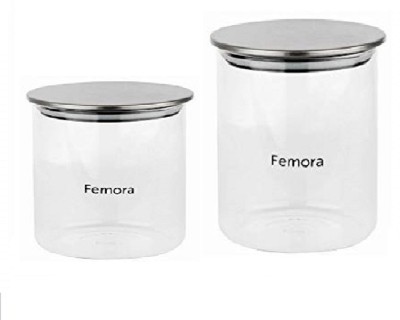 Femora Glass Cookie Jar  - 550 ml, 700 ml(Pack of 2, Clear)