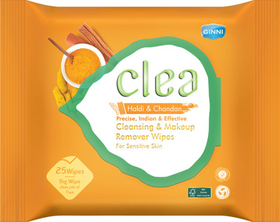 Clea Cleansing & Makeup Remover Wipes (Haldi & Chandan) (25 Wipes per pack)(Big Wipe does job of Two)(3 Tissues)