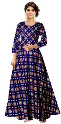 Trendy Fab Flared/A-line Gown(Blue)