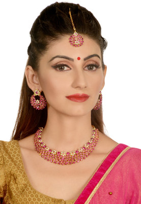 VATSALYA creation Alloy Gold-plated Pink Jewellery Set(Pack of 1)