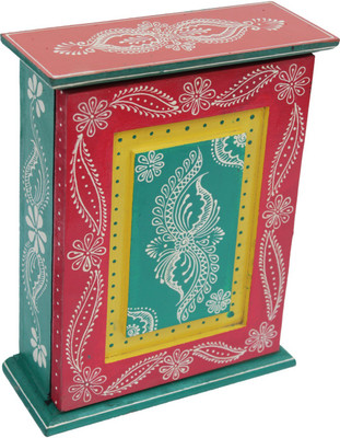 Arrakasta Crafts Jaipuri rajasthani painting wooden designer trending Key holder Box Key Chain Holder Key Rack Cabinet Wood Key Holder(9 Hooks, Multicolor)
