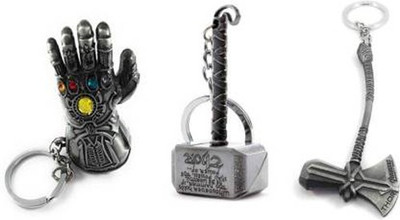 TinyTales Combo of Avengers Infinity War Thanos Hand, Thor Hammer & Thor Axe Metallic Silver Key Chain Key Chain